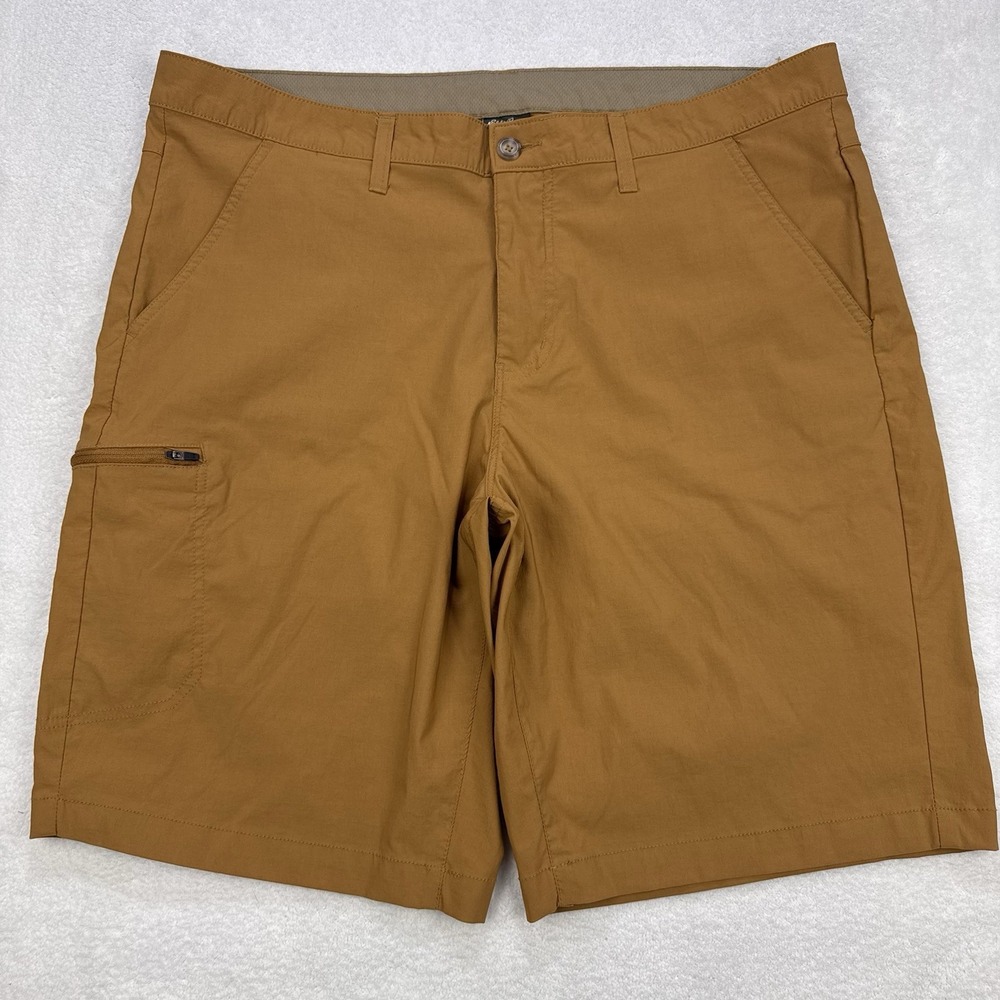 Eddie Bauer Performance Cargo Shorts Men 40 Khaki Nylon Zip Pkt Hiking Gorpcore